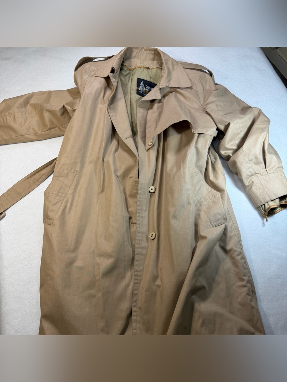 Vintage London Fog Tan Belted Trench Coat 10P Thinsulate USA